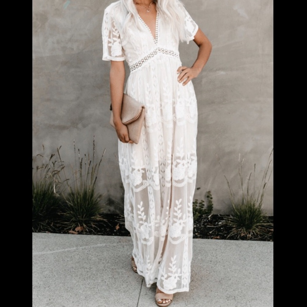 White lace maxi dress